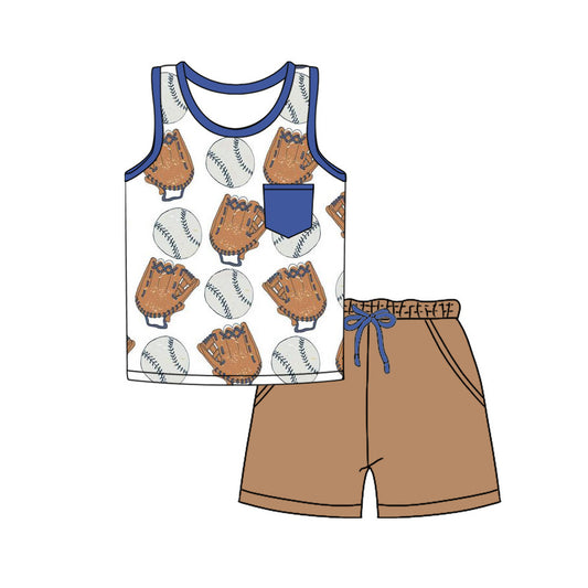 BSSO1365Stylish Boys' Sleeveless Baseball Pocket Top and Shorts Set
