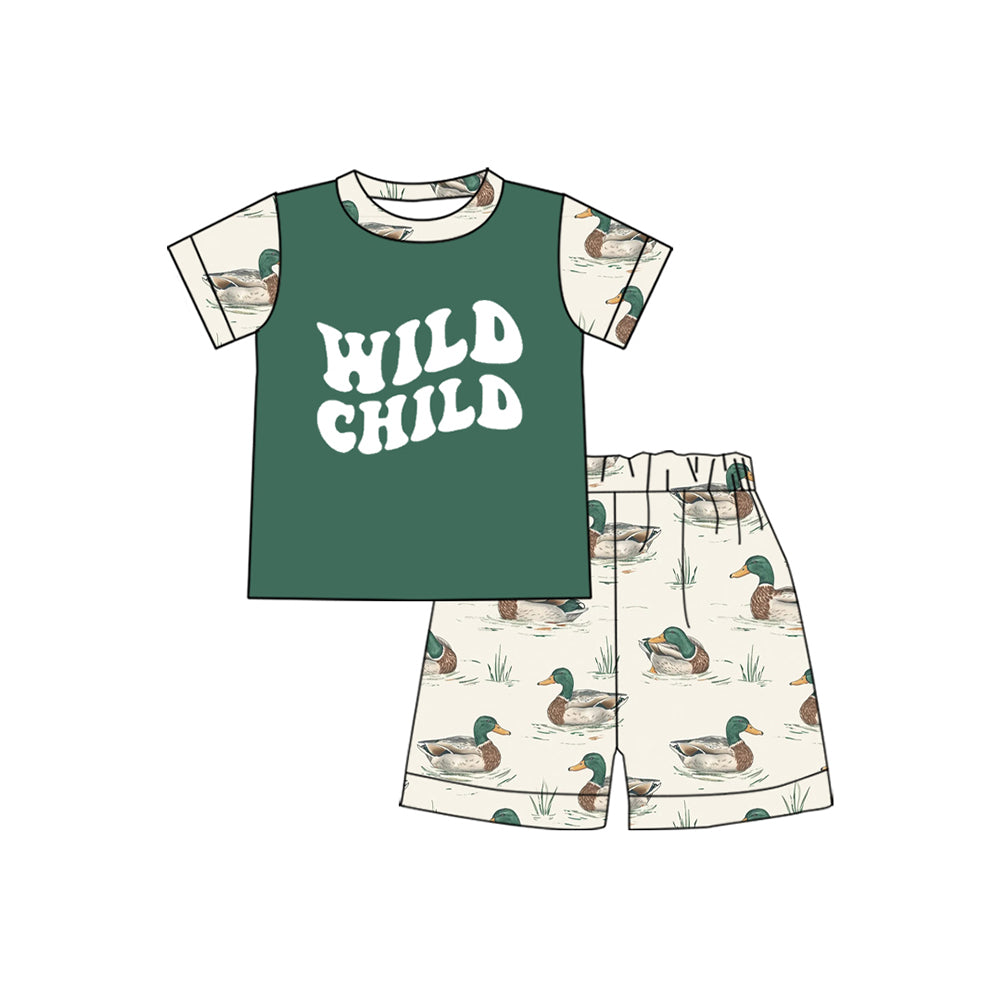 Girls’ Adorable Short-Sleemed Clothes Featuring “Wild Child Duck” Motif