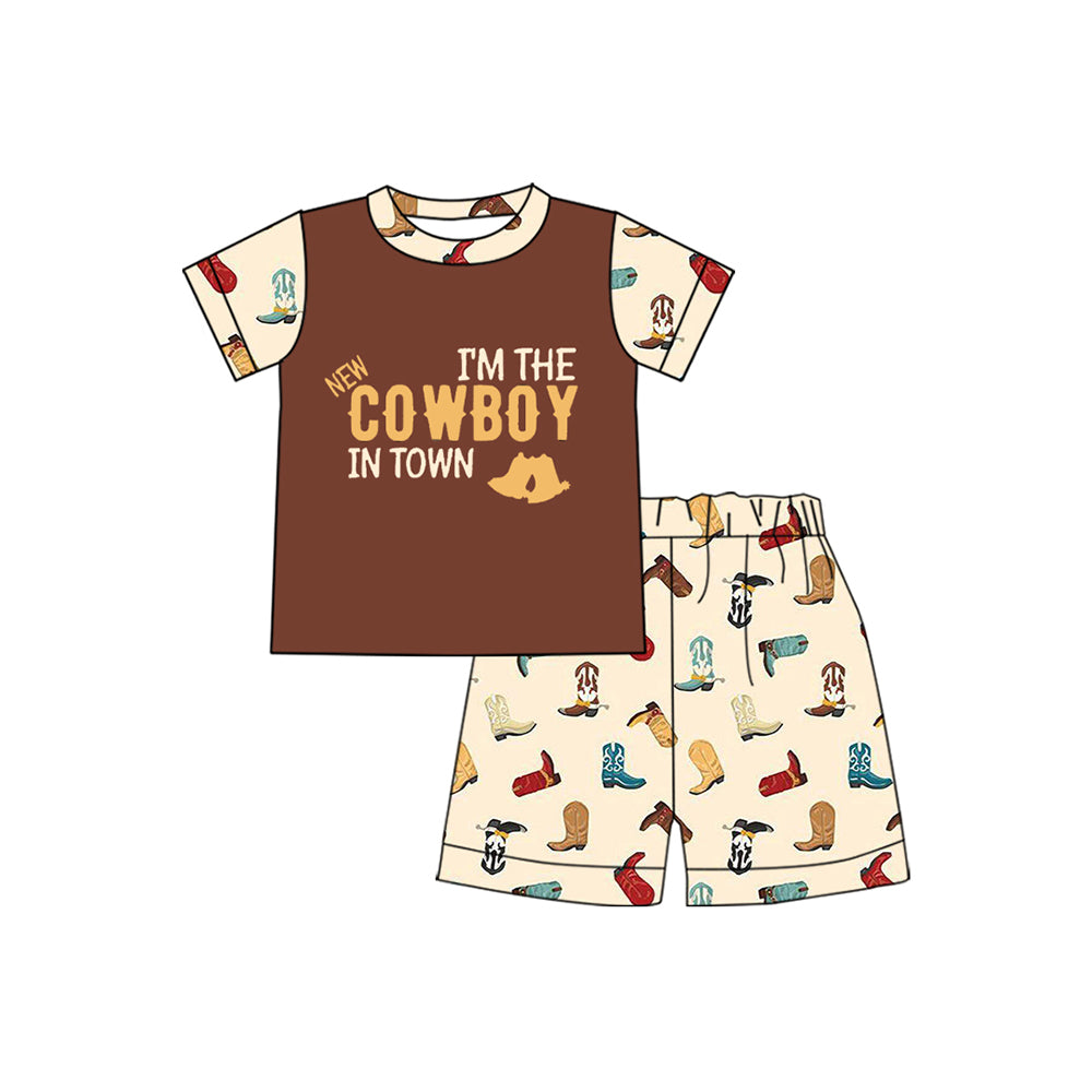 Adorable Short-Sleeved “I’m the Cowgirl in Town” Girls’ Clothes with Boots Style