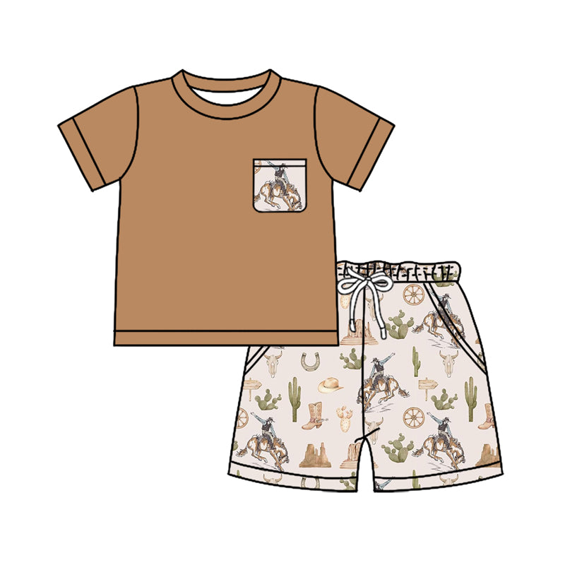 Cool Khaki Short-Sleeve Pocket Top and Shorts for Western Boys
