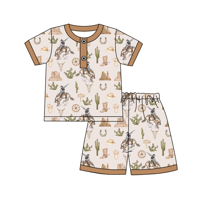 Cool Khaki Short-Sleeve Pocket Top and Shorts for Western Boys