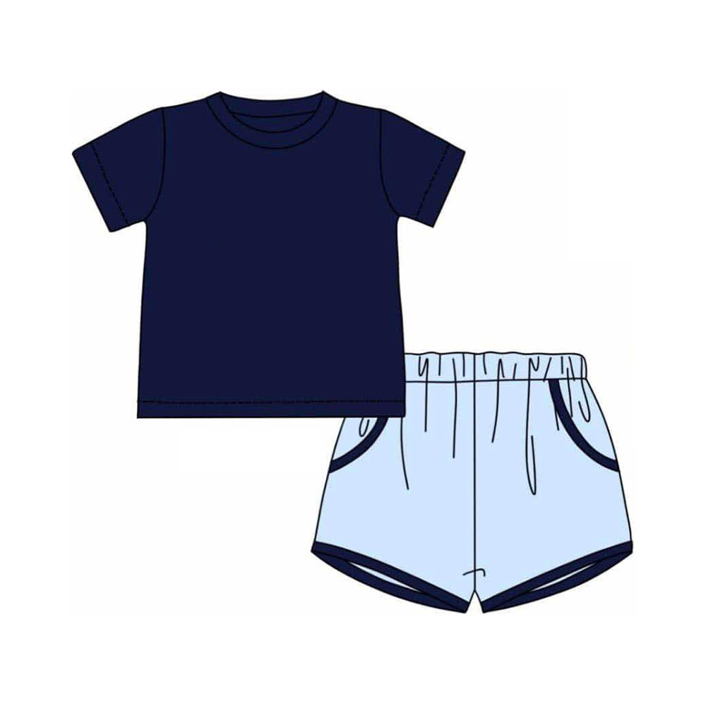 Kids Boys Short Sleeve Navy Top with Pocket Matching Pocket Shorts Outfit Set