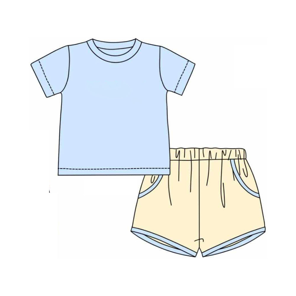 Kids Boys Short Sleeve Navy Top with Pocket Matching Pocket Shorts Outfit Set