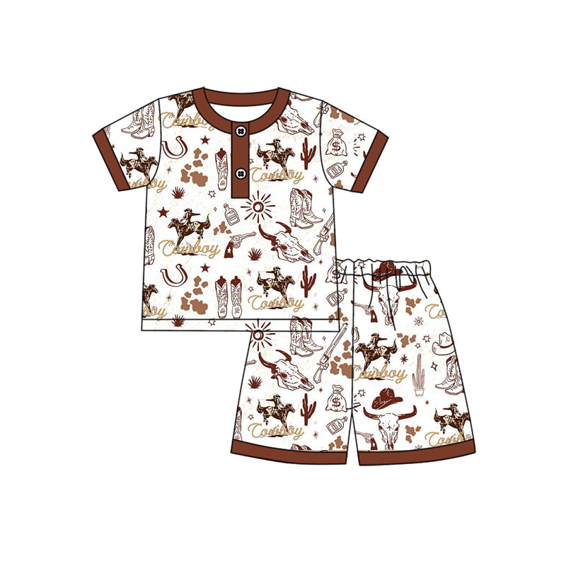 Kids Cactus Rodeo Cowboy Outfit Brown Pocket Top Western Theme Children's Costume for Parties And Plays