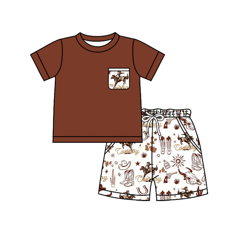 Kids Cactus Rodeo Cowboy Outfit Brown Pocket Top Western Theme Children's Costume for Parties And Plays