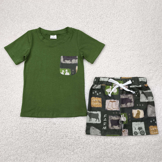 6.18 BSSO1390 RTS NO MOQ Baby Boys Summer Boys Outfits Baby Boys Western Cow Boots Shirt Shorts Clothes Sets