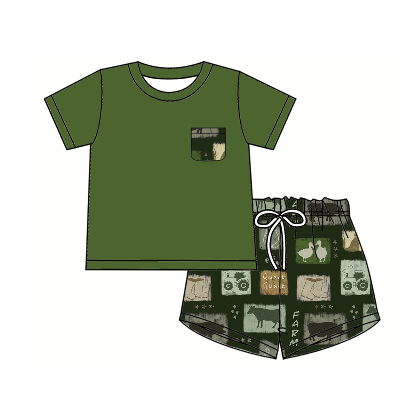 Farm Girls Outfit with Flutter Sleeves Cow Tractor Tunic And Shorts Set Cute Country Style Children's Clothing for Girls