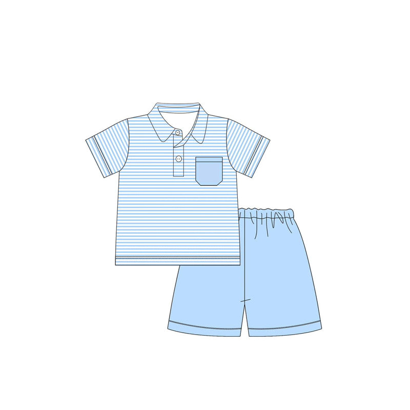 Kids Girls Light Blue Flutter Sleeve Tunic Short Set - Breathable Comfortable Clothing for Children