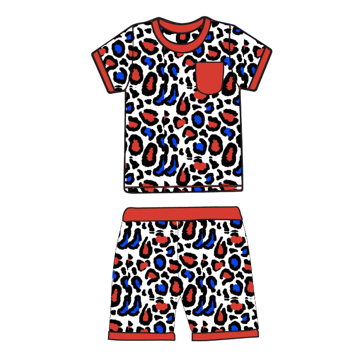 Leopard Print Baby Kids Pajamas Red Blue 4th of July Theme Comfortable Sleepwear for Children