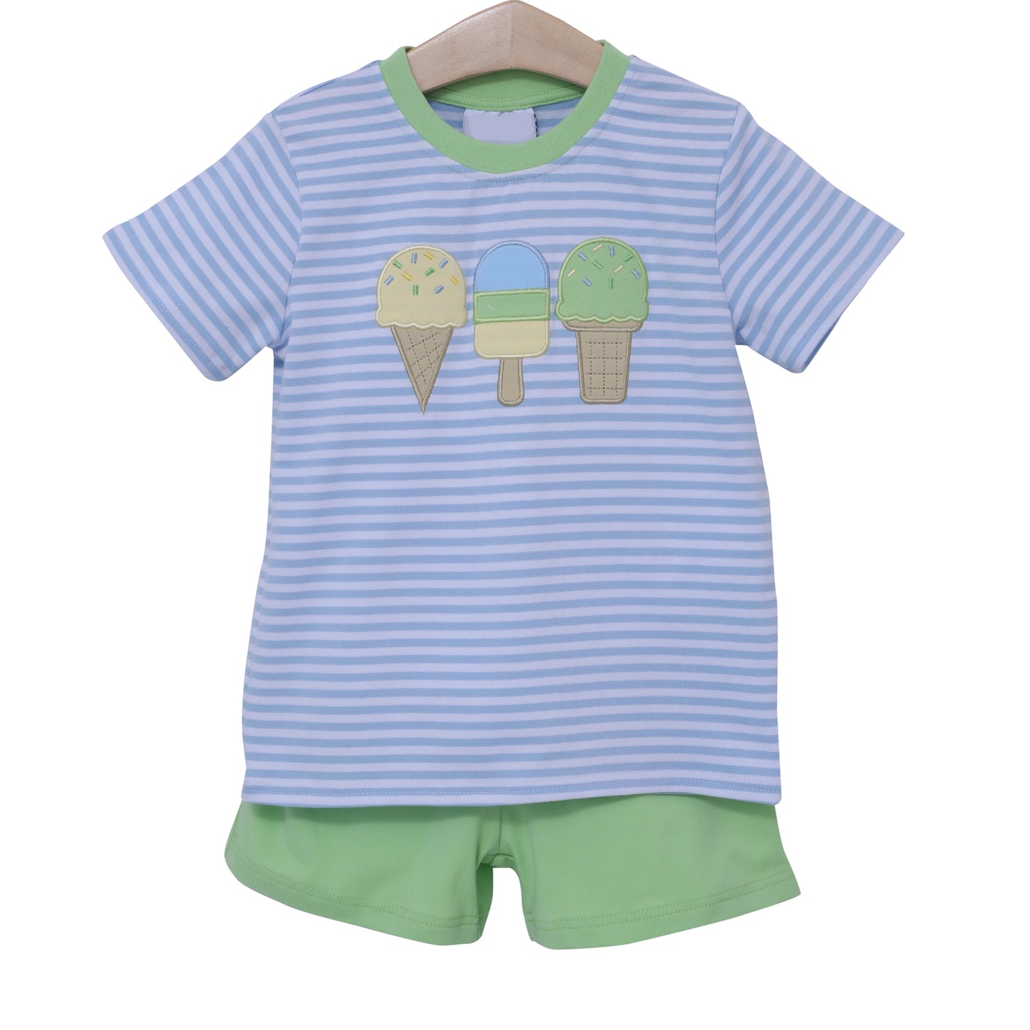 Girls Pink Stripe Popsicle Print Top Green Shorts Summer Outfit Set Children's Clothing Casual Kids' Summer Set