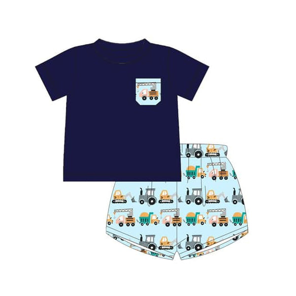 Navy Pocket Top Construction Shorts Set Boys Clothes Comfortable Casual Outfit for Kids