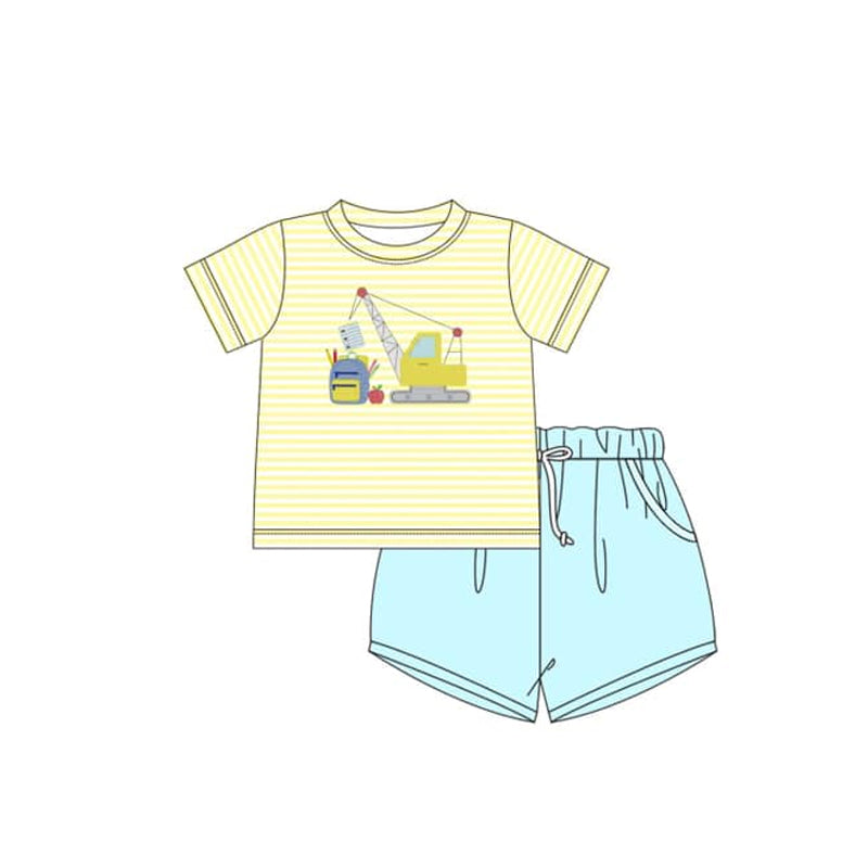 Boys Construction Apple Book Top Shorts Set Back to School Clothing Comfortable Kids Outfit