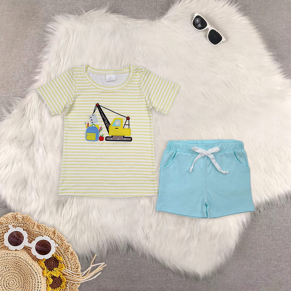 8.12  RTS Sibling Baby Boys Summer Boys Outfits Stripe constructions top pocket shorts boys clothing