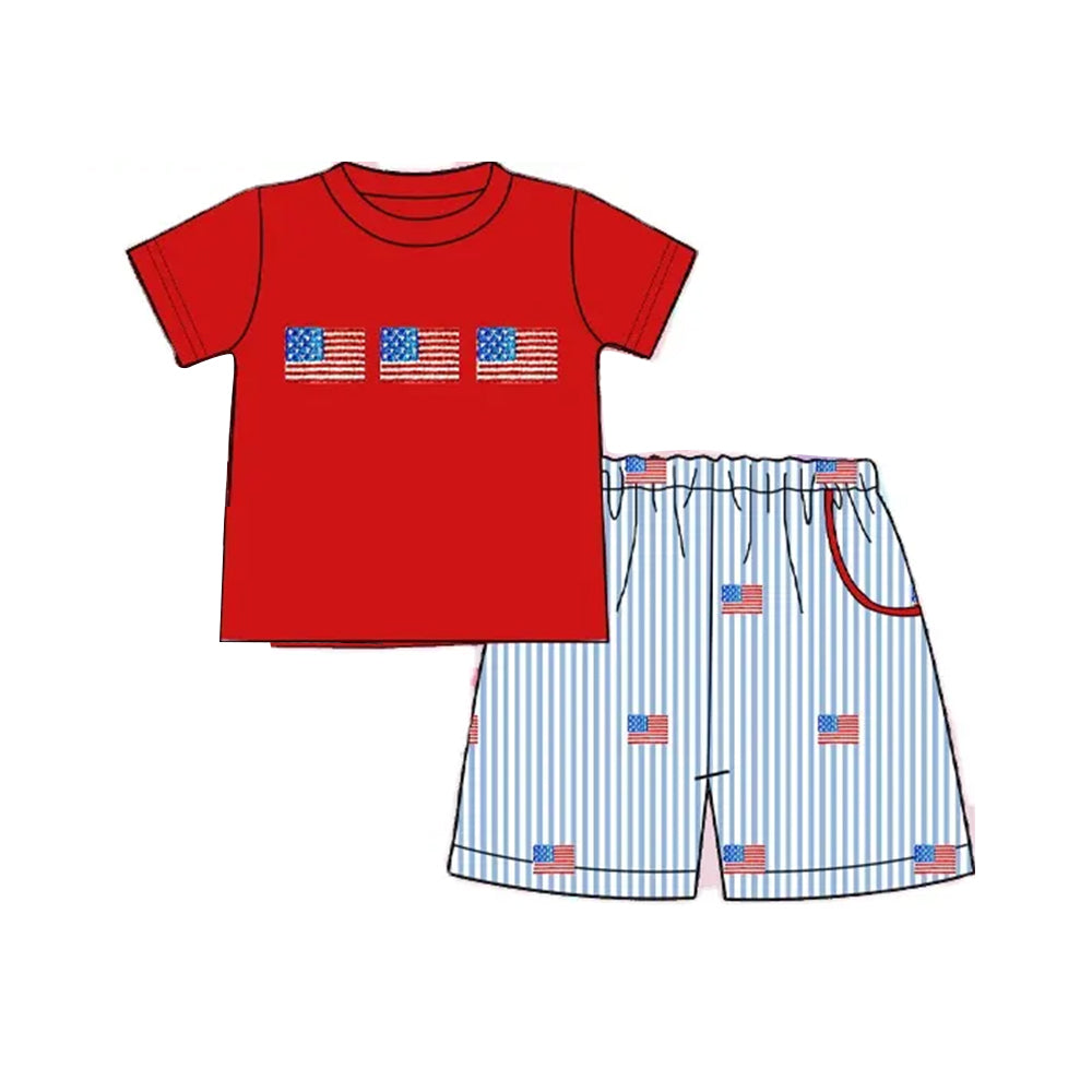 Girls Red Flutter Sleeve Flag Tunic Shorts Outfit for 4th of July Independence Day Patriotic Clothing Set