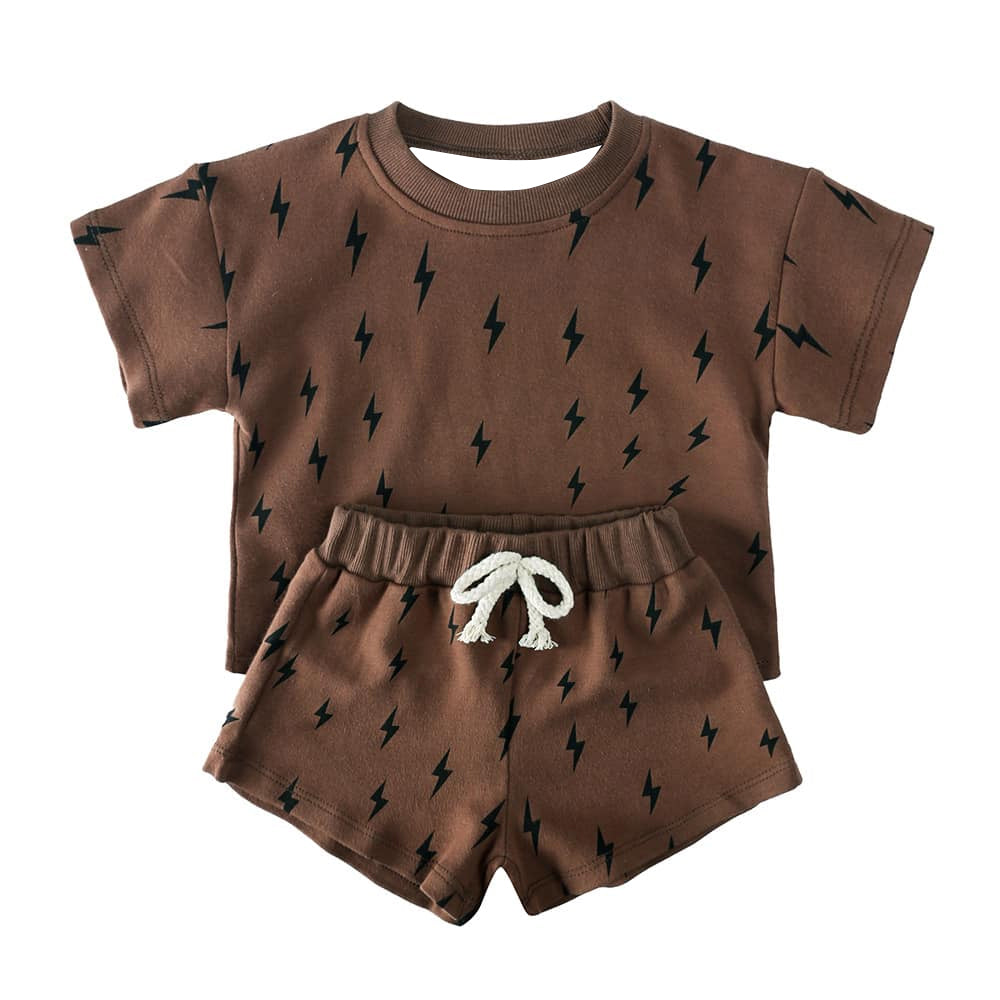 BSSO1425Thunder Baby Kids Brown Short Sleeve Summer Clothing Baby Boys Summer Outfit Baby Girl Summer Clothes Set