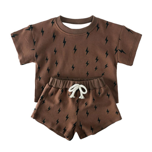 BSSO1425Thunder Baby Kids Brown Short Sleeve Summer Clothing Baby Boys Summer Outfit Baby Girl Summer Clothes Set