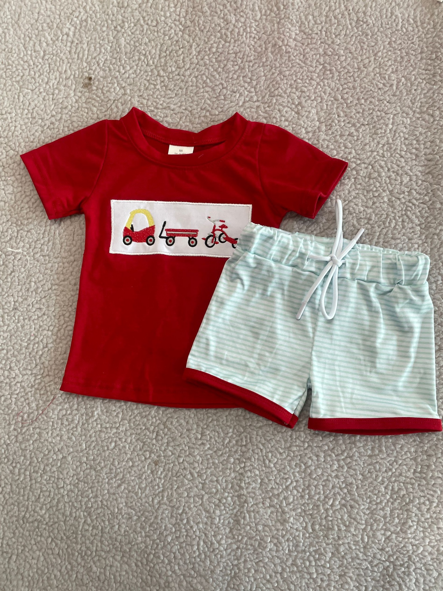 Kids Girls Stripe Cars Tunic Ruffle Shorts Set - Cute And Fashionable Clothing Outfit for Children