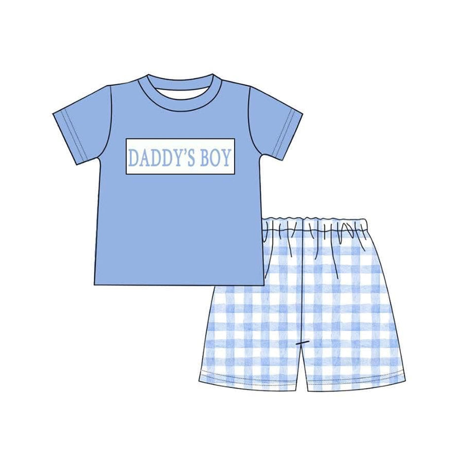 Light Blue Plaid Shorts 'Daddy's Boy' Print Boys Clothing Summer Casual Kids Fashion