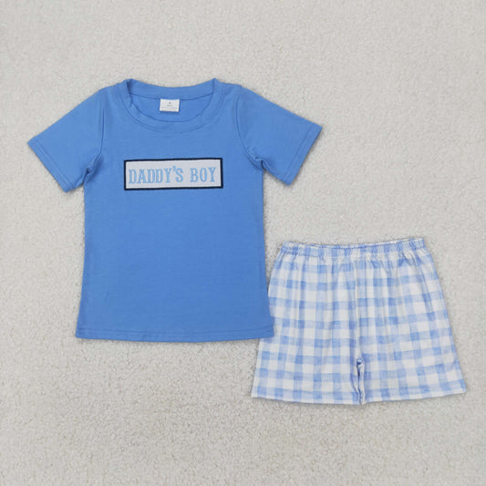 BSSO1433 RTS NO MOQ Baby Boys Summer Boys Outfits Light blue daddy's boy plaid shorts boys clothing