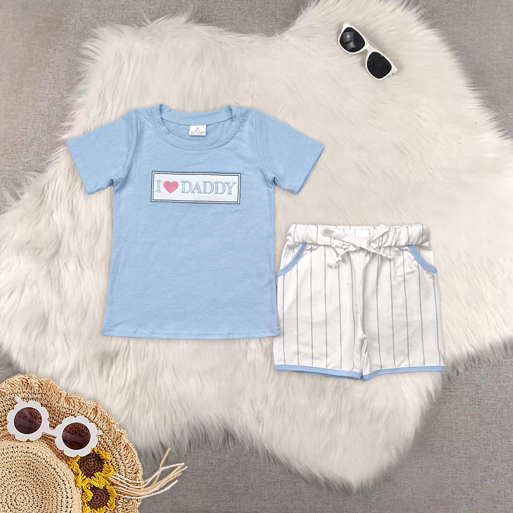 8.13   RTS Sibling Light blue I love Daddy stripe shorts boys clothing rompers