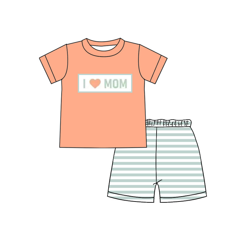 Orange I Love Mom Boys Stripe Shorts Casual Comfortable Clothing for Little Ones