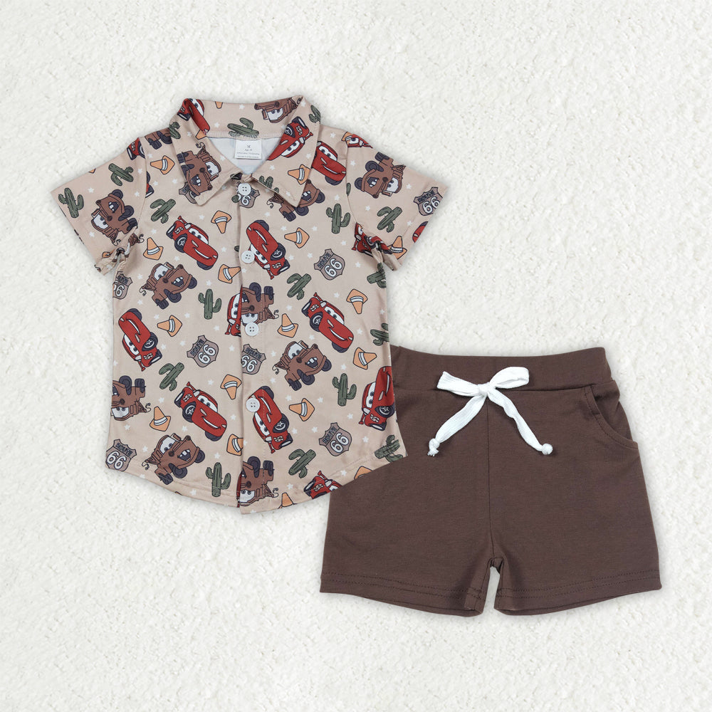 BSSO1436Cars cactus button down shirt shorts boys clothing