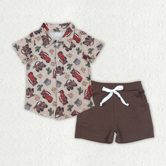 BSSO1436Cars cactus button down shirt shorts boys clothing