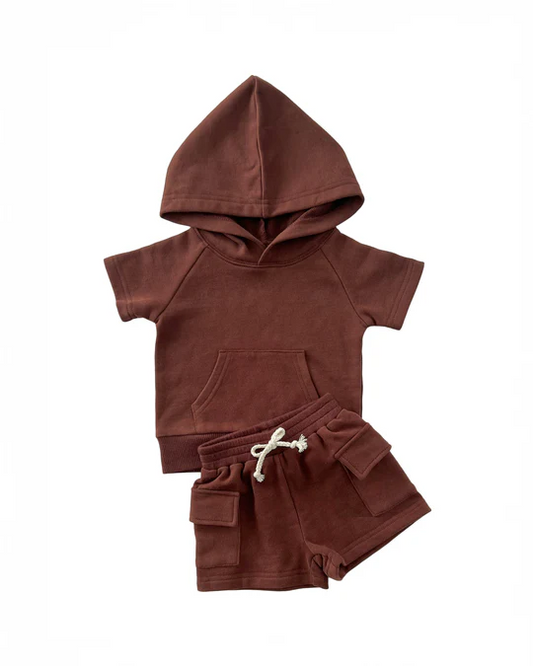 BSSO1437 Pre order  Brown short sleeves hoodie shorts kids boys clothes