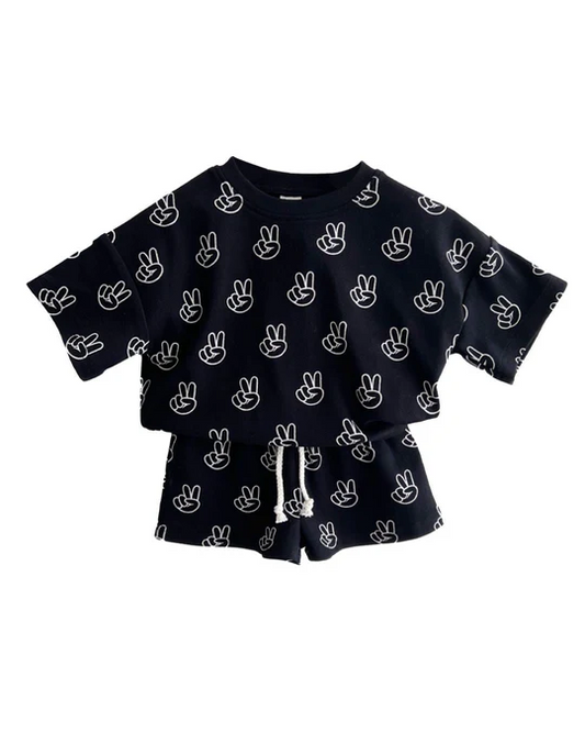 BSSO1440 Pre order  Kids Boys Summer Peace Print T-Shirt Black Short Sleeve Casual Fashion for Children