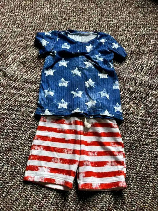 BSSO1445 Pre order Stars short sleeves top stripe shorts boys 4th of july clothes
