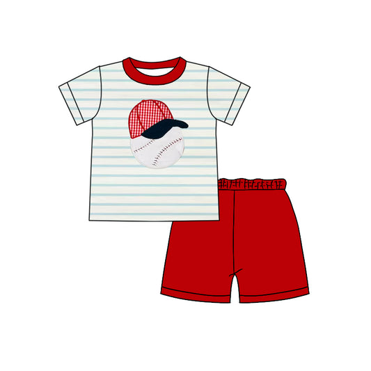 6.06  BSSO1448 Pre order Stripe baseball cap top red shorts boys clothing