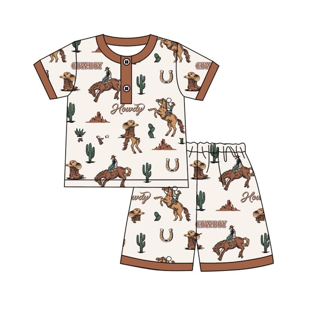 6.06 Pre orderBrown Rodeo Horse Cowboy Western Pajamas for Boy - Kids' Sleepwear Comfortable Nighttime Clothing