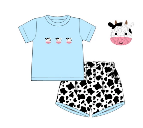 6.02  BSSO1451 Pre order Light blue cows top shorts kids boys summer clothes
