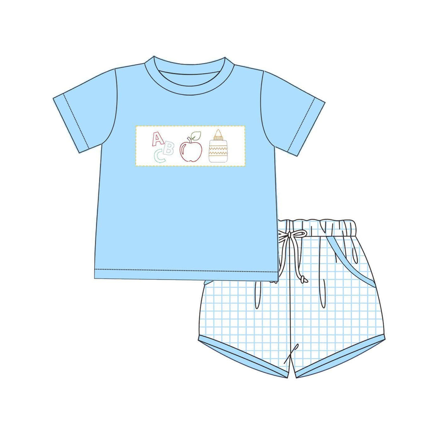 5.16  Pre order Boys' Back to School Shorts Set with ABC Glue Apple Top - Casual Clothing for Elementary School Boys