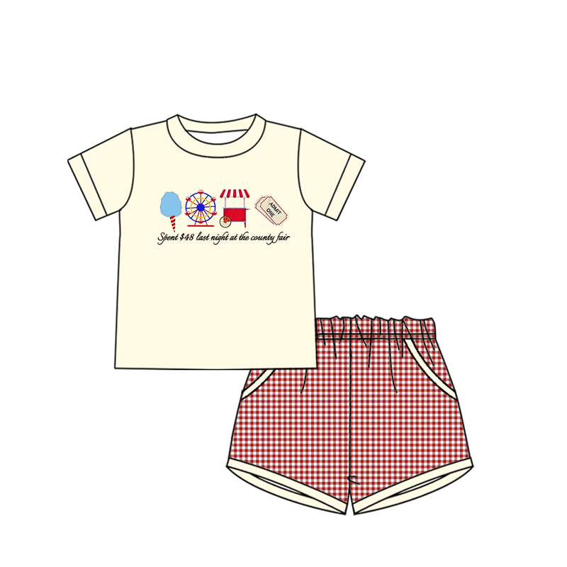 6.13 Pre order Baby Girls Baby Boys Summer Ice Cream Ferris Wheel Cart English Print Short Sleeve Plaid Shorts Suit Dress Climbing Clothes Suit