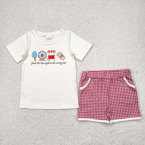 9.19 RTS Sibling Sibling Baby Kids Ice Cream Store Top Red Plaid Pockets Shorts Sets Rompers