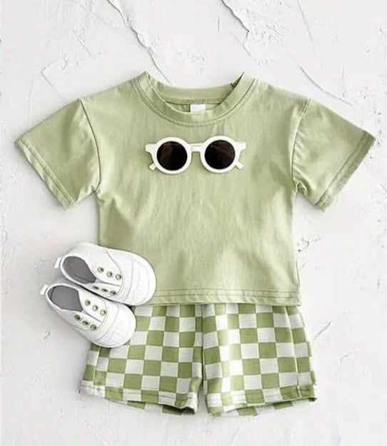 4.28 Pre order baby boy clothes green short sleeve shorts set