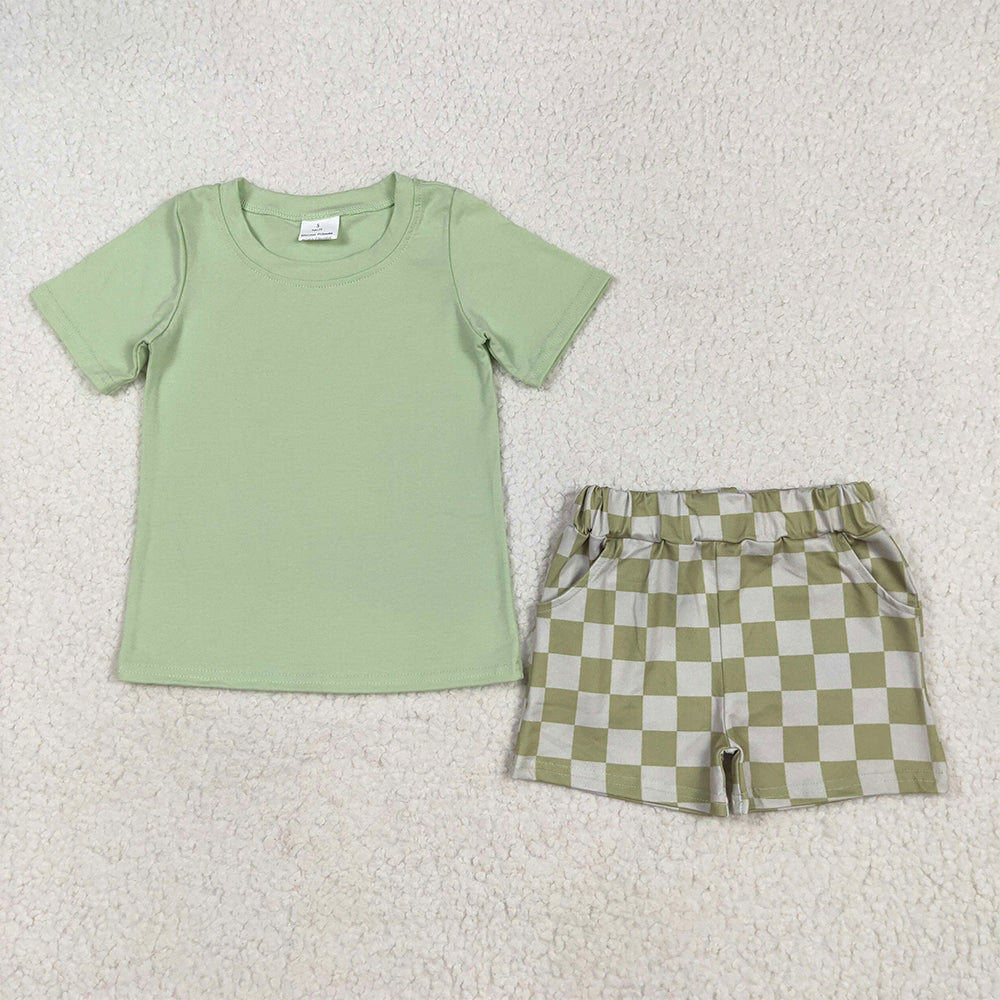 8.25  BSSO1470RTS NO MOQ Baby Boys Summer Boys Outfits baby boy clothes green short sleeve shorts set