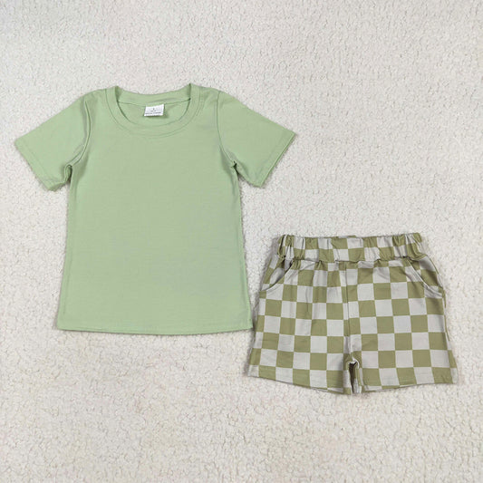 8.25  BSSO1470RTS NO MOQ Baby Boys Summer Boys Outfits baby boy clothes green short sleeve shorts set