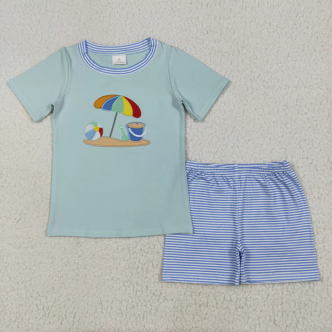 1.7 RTS Sibling Baby Boys Girls Embroidery Beach Top Stripe Shorts Clothes Sets