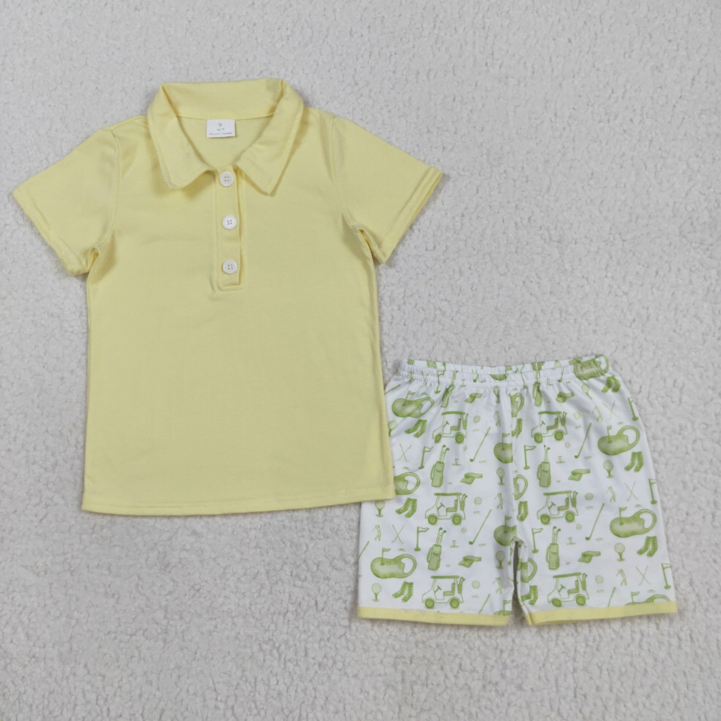 RTS NO MOQ （In stock）BSSO1546 Baby Boys Summer Boys Outfits Baby Boys Yellow Button Pullovers Top Golf Short Clothes Set