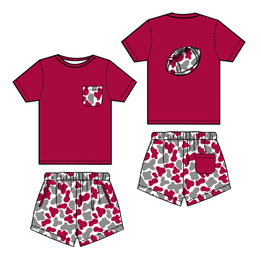10.3 BSSO1553 Pre order No Moq Baby Boys Red Grey Camo Pockets Back Football Shorts Team Clothes Sets