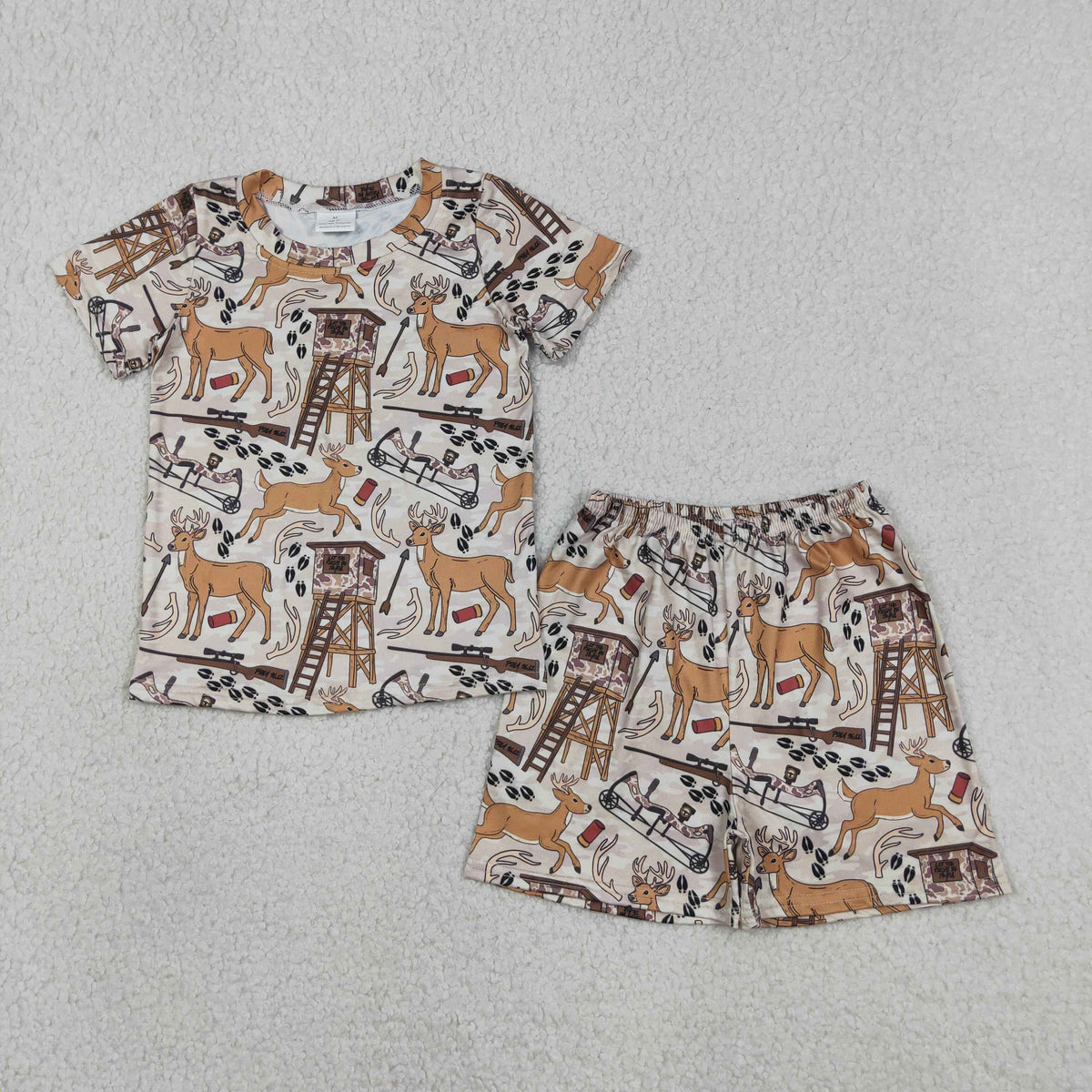 RTS NO MOQ Sibling milk silk Baby Boys Deer Short Sleeve Top Shorts Half Zip Pullover And Hooded Jacket Matching Clothes Set