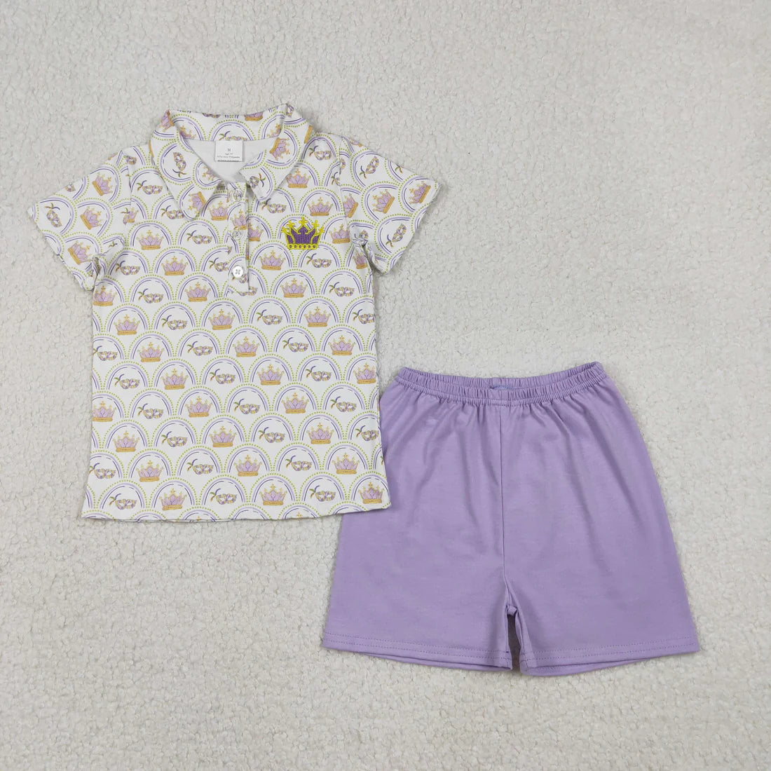 1.7 RTS Sibling Baby Boys Girls Mardigras Embroidery Crown Polo Shorts Set Knee Length Dresses