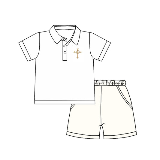 10.13 BSSO1570 Pre order No Moq Baby Boys Button Cross Polo Shirt Pockets Shorts Easter Clothes Sets