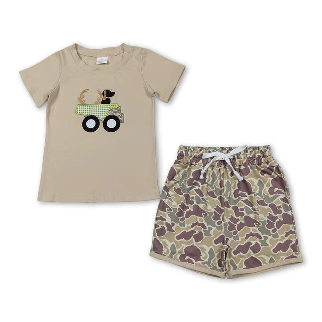 USA Warehouse (IN STOCK) Baby Boys Summer Embroidered and Printed Short-Sleeve Top and Shorts Set