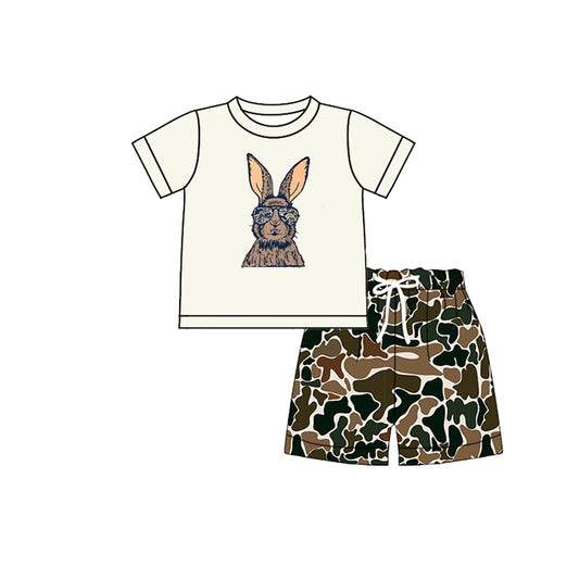 10.21 BSSO1582 Pre order No Moq Baby Girls Rabbits Shirts Dark Brown Camo Shorts Easter Clothes Sets