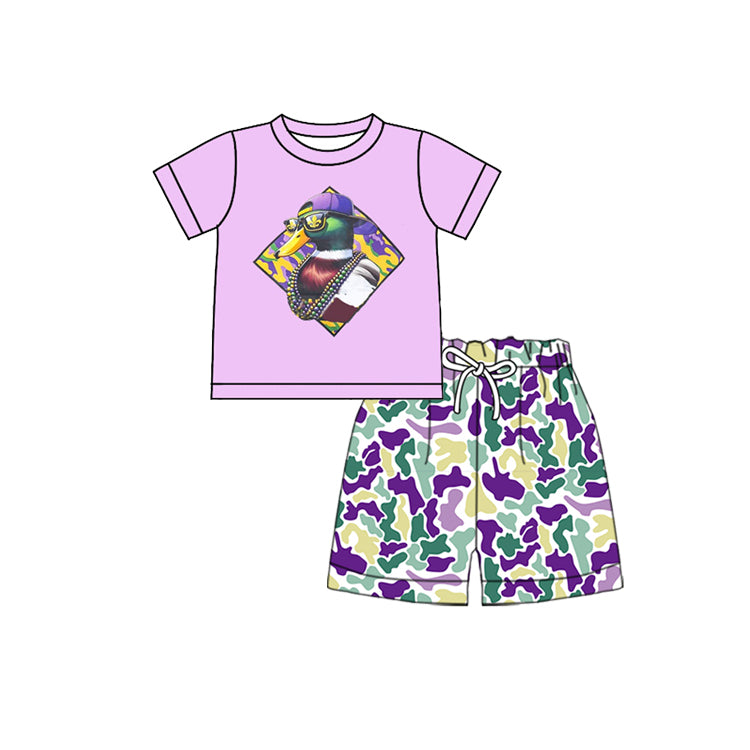 10.21 BSSO1583 Pre order No Moq Baby Girls Mardigras Duck Shirts Top Camo Shorts Clothes Sets