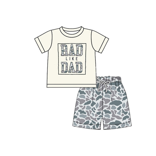 10.21 BSSO1584 Pre order No Moq Baby Girls Rad Like Dad Top Grey Camo Shorts Clothes Sets