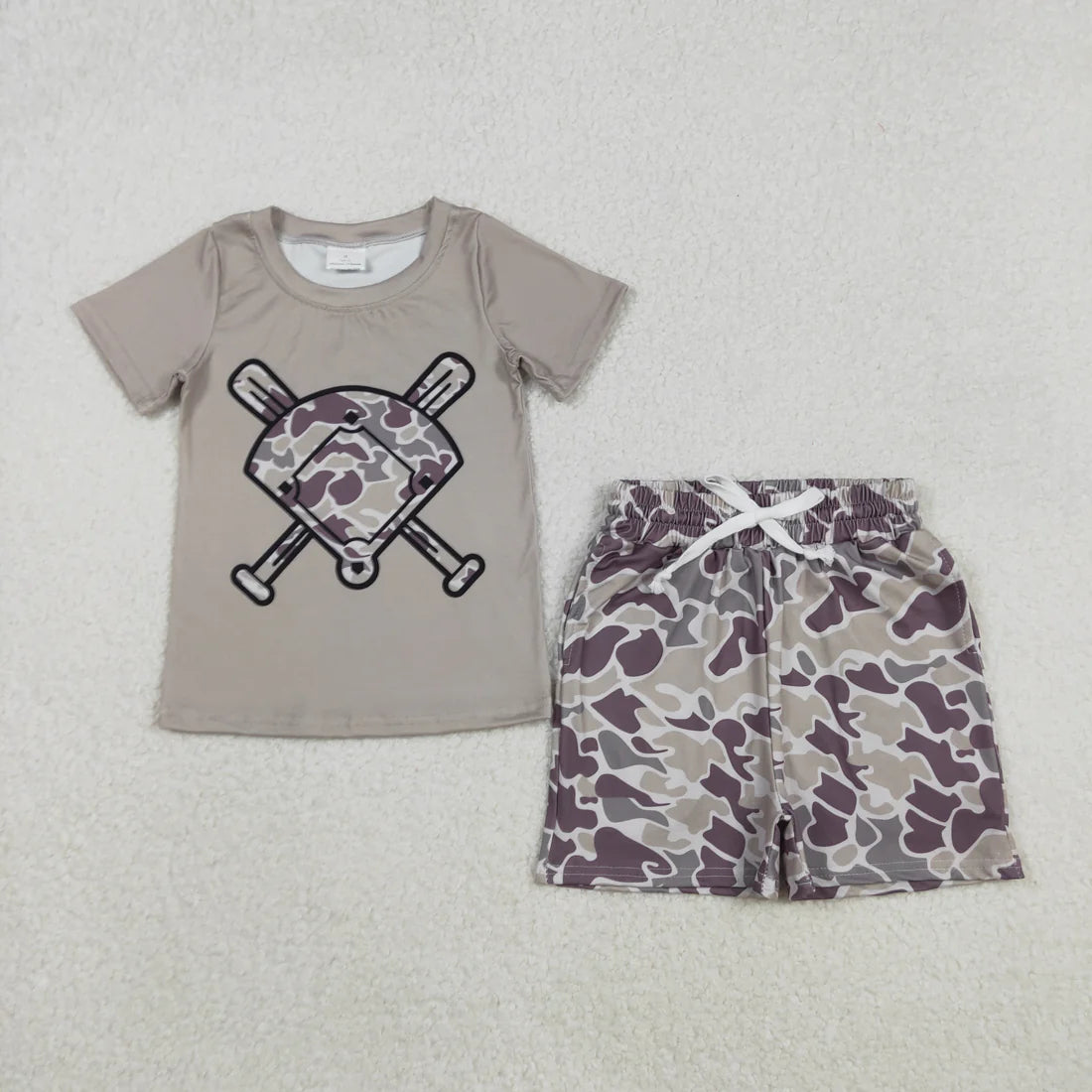 11.21 RTS Sibling Baby Boys Short Sleeve Camo Baseballs Top Pockets Shorts Team